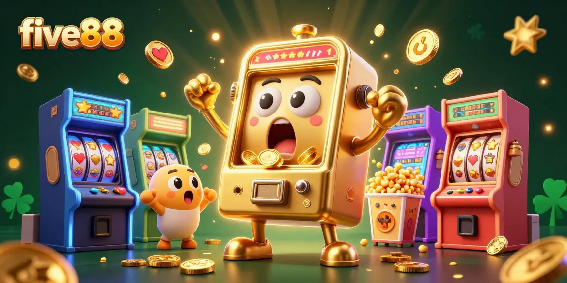 Spin the five88 slot machine as it pours coins in a jackpot frenzy with cheering machines!