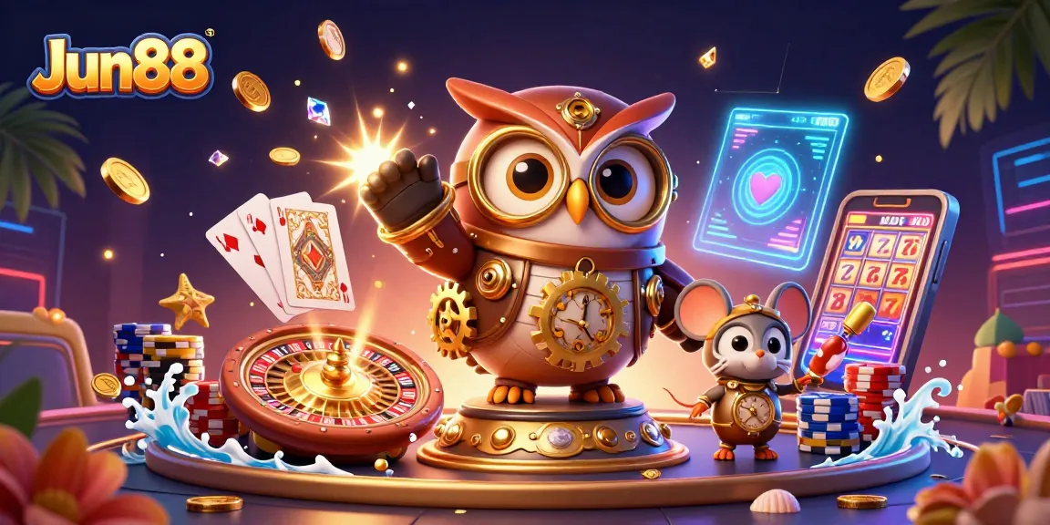 Engage with Jun88's thrilling online casino experience featuring vibrant characters and exciting games.