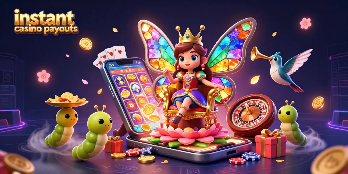 Play at instant casino payouts with a vibrant scene filled with colorful gaming elements.