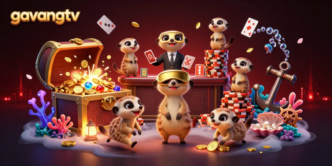 Experience the thrill of gavangtv with playful meerkats in a vibrant casino scene.