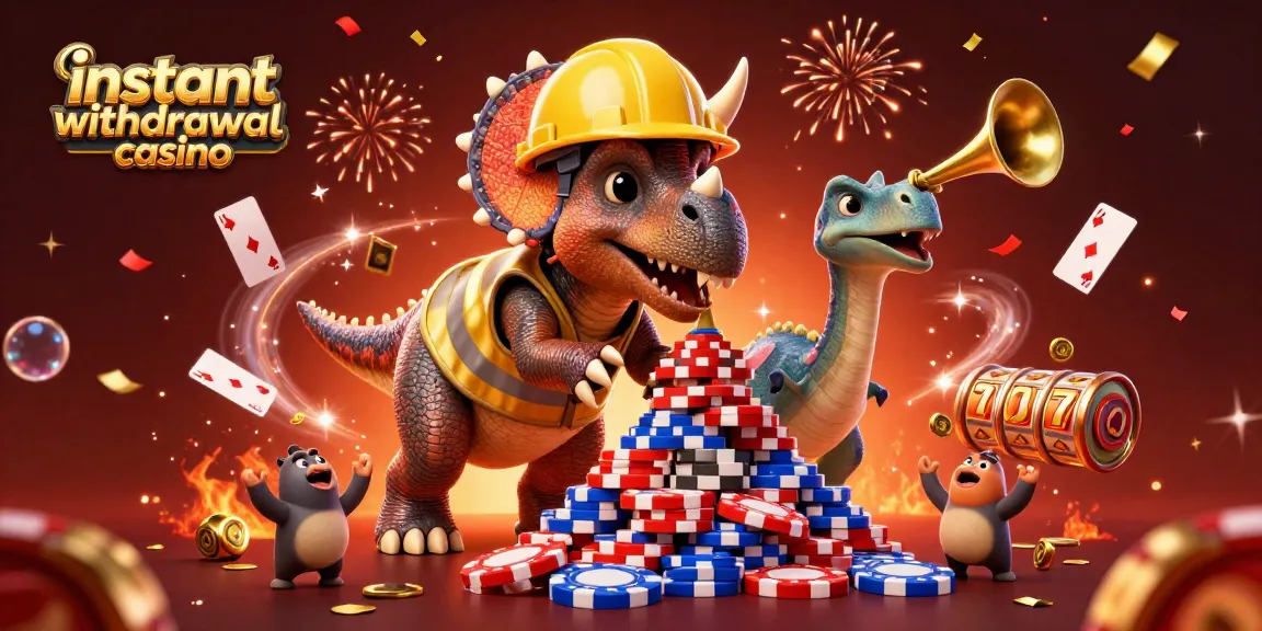 Experience the thrill at an instant withdrawal casino with exciting slot reels and cheerful characters.